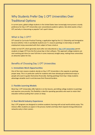 Why Students Prefer Day 1 CPT Universities Over Traditional Options