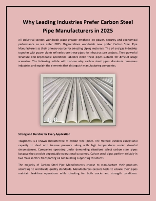 Why Leading Industries Prefer Carbon Steel Pipe Manufacturers in 2025