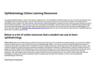 Ophthalmology Online Learning Resources