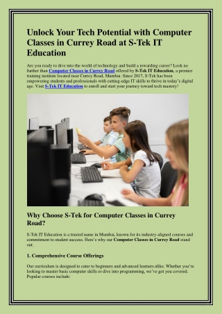 Computer Classes in Currey Road