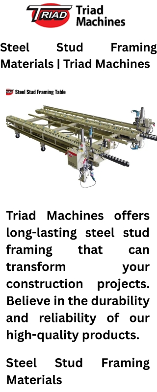 Steel Stud Framing Materials  Triad Machines