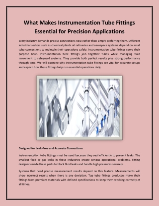 What Makes Instrumentation Tube Fittings Essential for Precision Applications