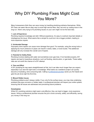 Why DIY Plumbing Fixes Might Cost You More