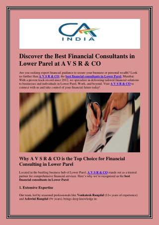 Best Financial Consultants in Lower Parel at A V S R