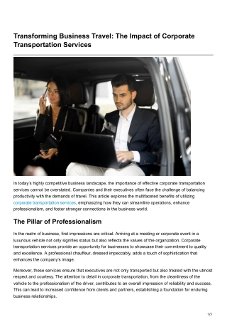 Transforming Business Travel The Impact of Corporate TransportationServices