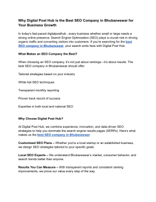 Why Digital Post Hub is the Best SEO Company in Bhubaneswar for Your Business Growth