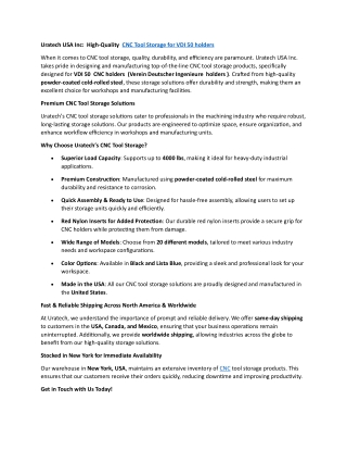 Uratech USA Inc: High-Quality CNC Tool Storage for VDI 50 holders