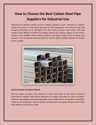 How to Choose the Best Carbon Steel Pipe Suppliers for Industrial Use