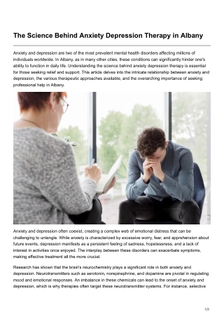 The Science Behind Anxiety Depression Therapy in Albany