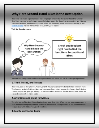 Why Hero Second Hand Bikes is the Best Option