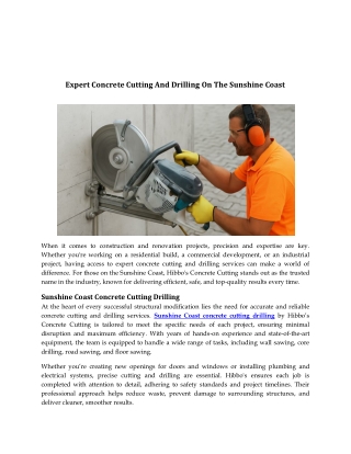 Expert Concrete Cutting And Drilling On The Sunshine Coast