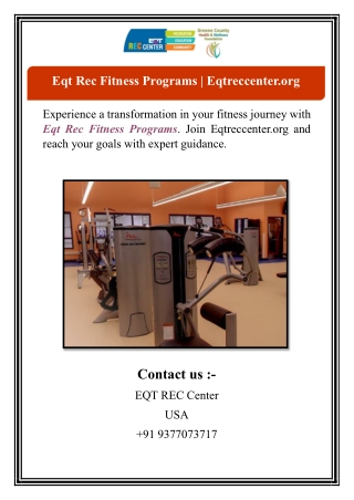 Eqt Rec Fitness Programs | Eqtreccenter.org