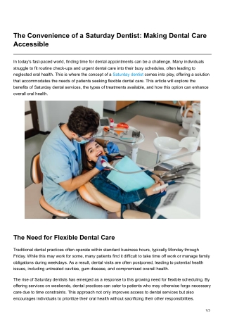 The Convenience of a Saturday Dentist Making Dental Care Accessible