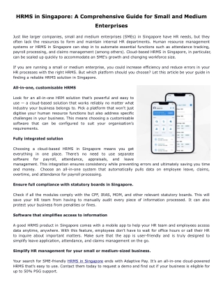 HRMS in Singapore: A Comprehensive Guide for Small and Medium Enterprises