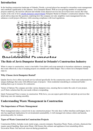 The Role of Javis Dumpster Rental in Orlando’s Construction Industry