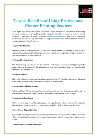Top 10 Benefits of Using Professional Picture Printing Services