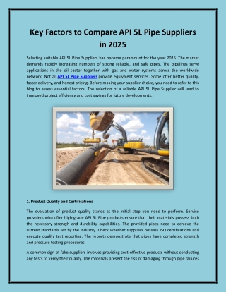 Key Factors to Compare API 5L Pipe Suppliers in 2025