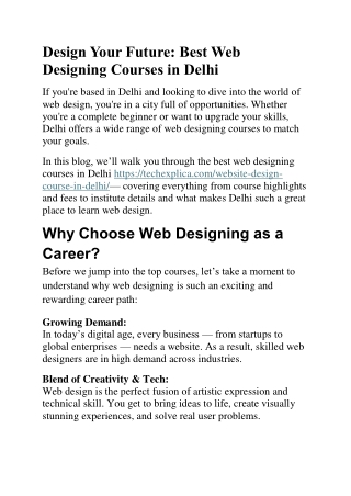 Web Designing Courses in Delhi