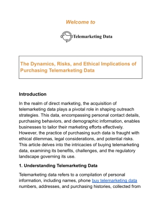 The Dynamics, Risks, and Ethical Implications of Purchasing Telemarketing Data