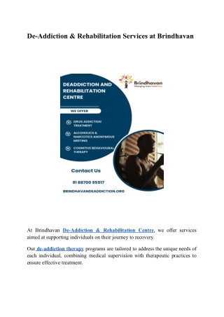 De-Addiction & Rehabilitation Services at Brindhavan