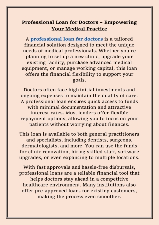Professional Loan for Doctors