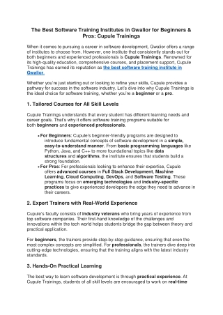 The Best Software Training Institutes in Gwalior for Beginners & Pros Cupule Trainings