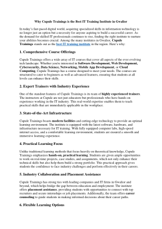 Why Cupule Trainings is the Best IT Training Institute in Gwalior