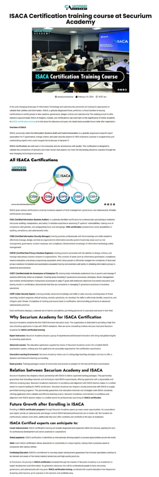 ISACA Certification training course at Securium Academy