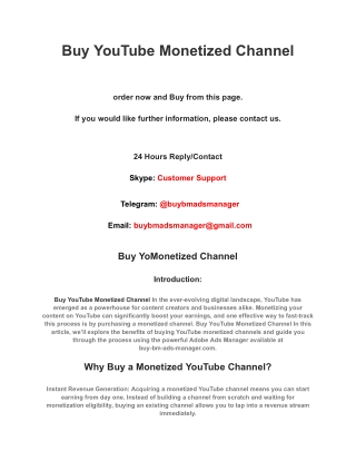Buy YouTube Monetized Channel