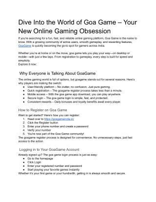 Dive Into the World of Goa Game – Your New Online Gaming Obsession