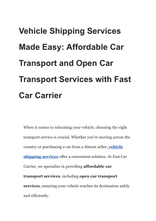 Vehicle Shipping Services Made Easy: Affordable Car Transport and Open Car Trans