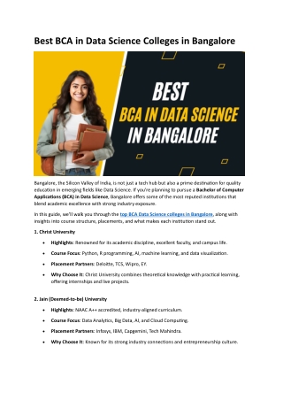 Best BCA in Data Science Colleges in Bangalore