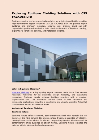 Exploring Equitone Cladding Solutions with CSS FACADES LTD