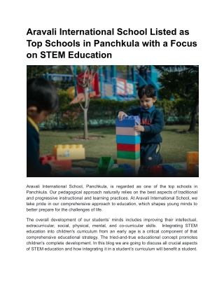 Aravali International School – A Top School in Panchkula for STEM Education