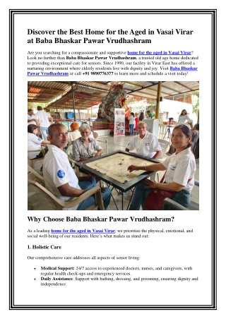 Best Home for the Aged in Vasai Virar