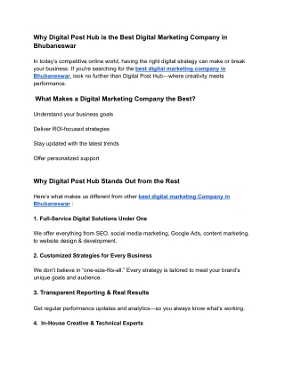 Why Digital Post Hub is the Best Digital Marketing Company in Bhubaneswar