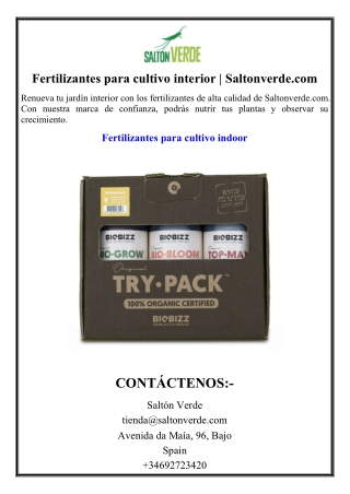 Fertilizantes para cultivo interior | Saltonverde.com