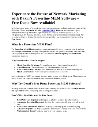 Elevate Your MLM Business with Daani’s Powerline Software – Free Demo!
