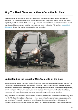 Why You Need Chiropractic Care After a Car Accident