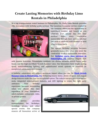 Create Lasting Memories with Birthday Limo Rentals in Philadelphia