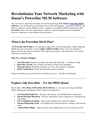 Transform Your MLM Strategy with Daani’s Matrix Plan Software