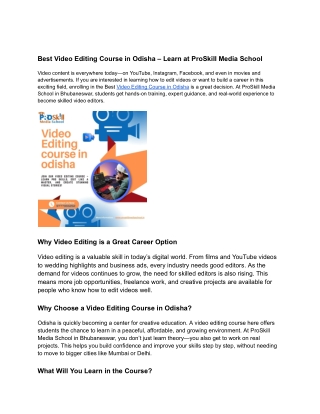 Best Video Editing Course in Odisha – Learn at ProSkill Media School