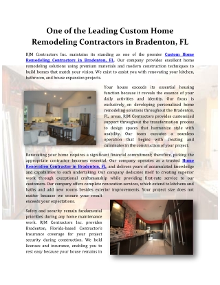 One of the Leading Custom Home Remodeling Contractors in Bradenton, FL