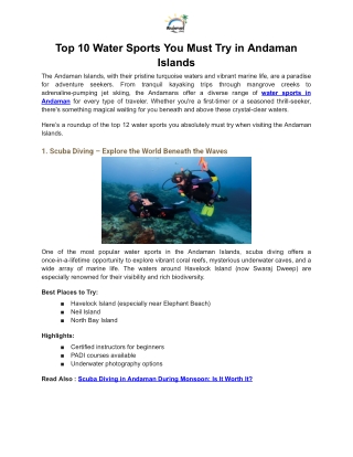 Top 10 Water Sports Must Try in Andaman