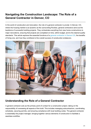 Navigating the Construction Landscape The Role of a General Contractor in Denver CO