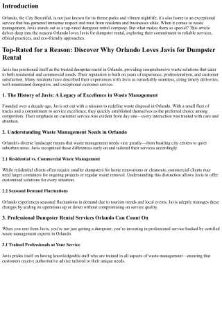 Top-Rated for a Reason: Discover Why Orlando Loves Javis for Dumpster Rental
