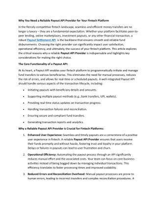 Why You Need a Reliable Payout API Provider for Your Fintech Platform