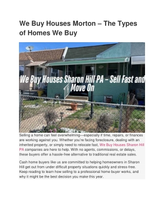 We Buy Houses Morton – The Types of Homes We Buy