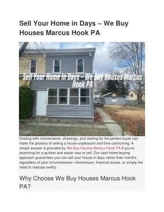 Sell Your Home in Days – We Buy Houses Marcus Hook PA