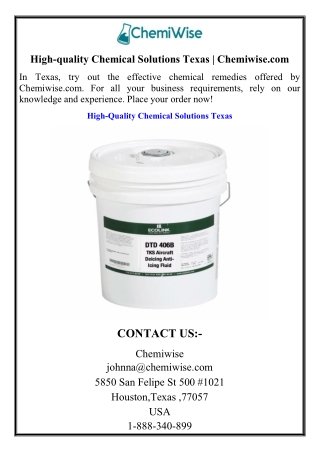High-quality Chemical Solutions Texas | Chemiwise.com